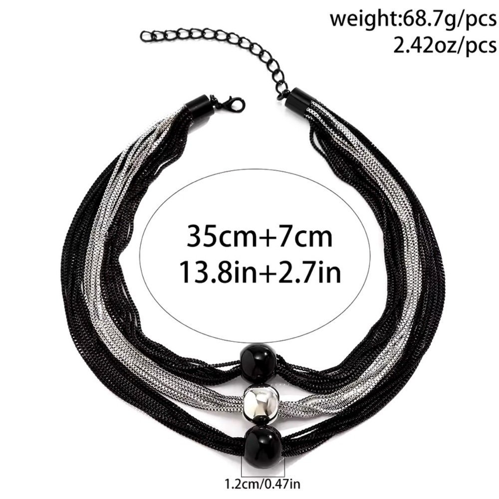 18K Black & White Gold Rhodium Plated Chunky Thick Layered Chain Beads Necklace - Picture 7 of 8